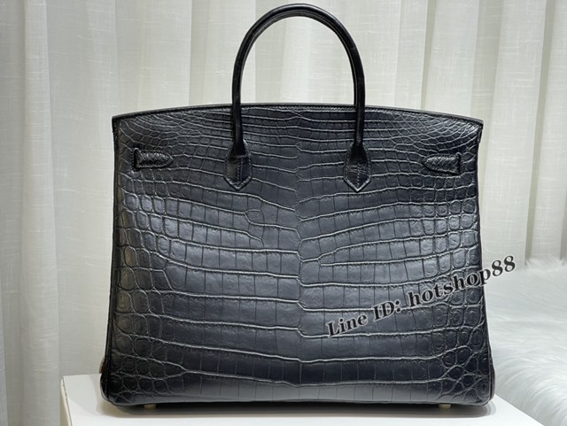 Hermes專櫃Birkin40CM手提男女包 愛馬仕非洲尼羅鱷鱷魚黑色蠟線手工縫製鉑金包 zhh1042